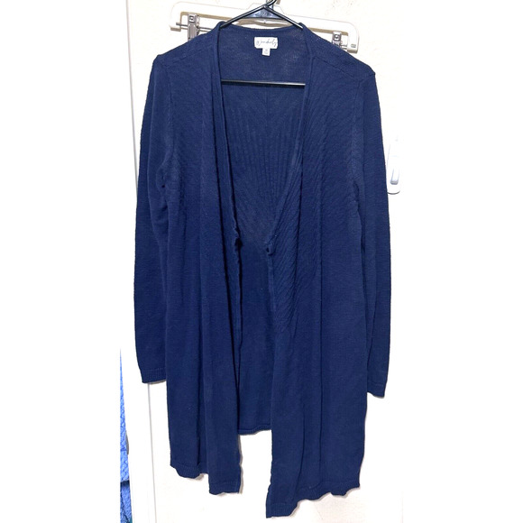 Wonderly Navy Blue Cardigan Sz M sweater open Longline Duster Cotton - Picture 1 of 8
